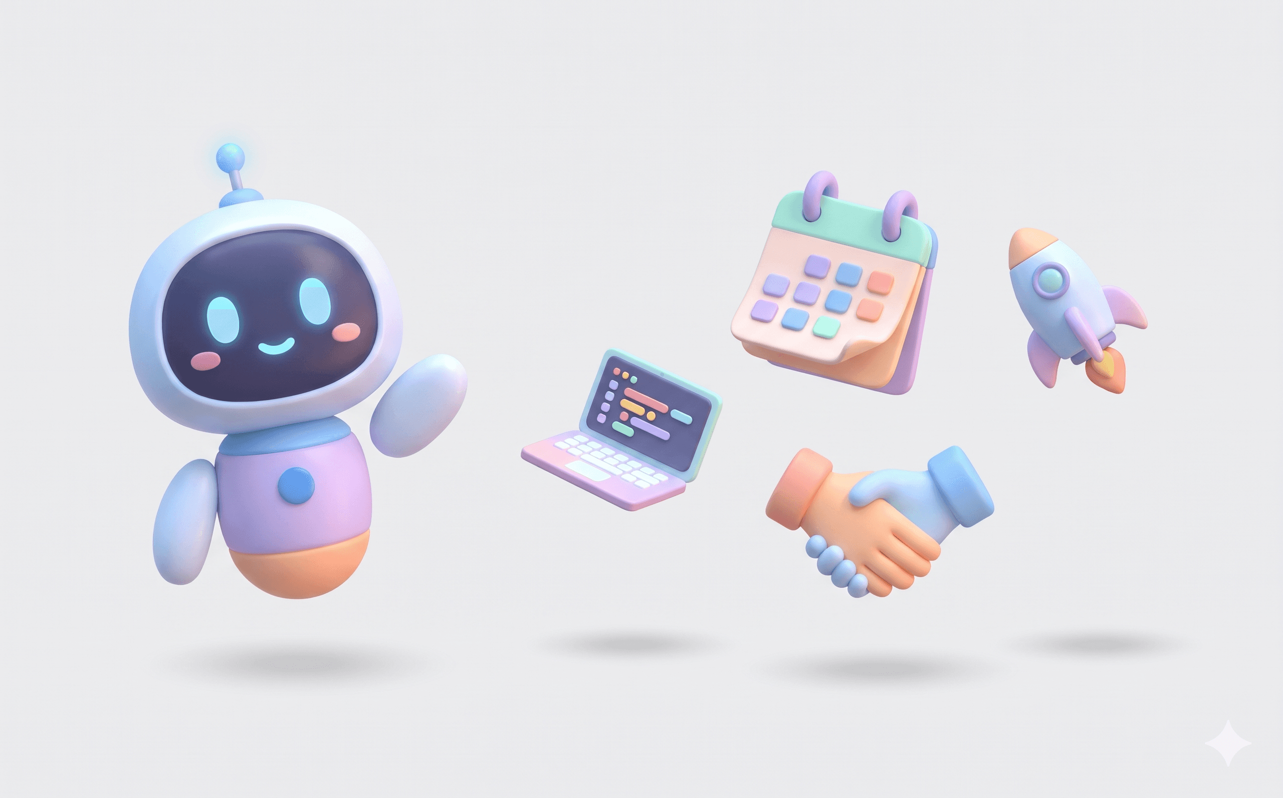 The robot with symbols for apps, planning, and collaboration